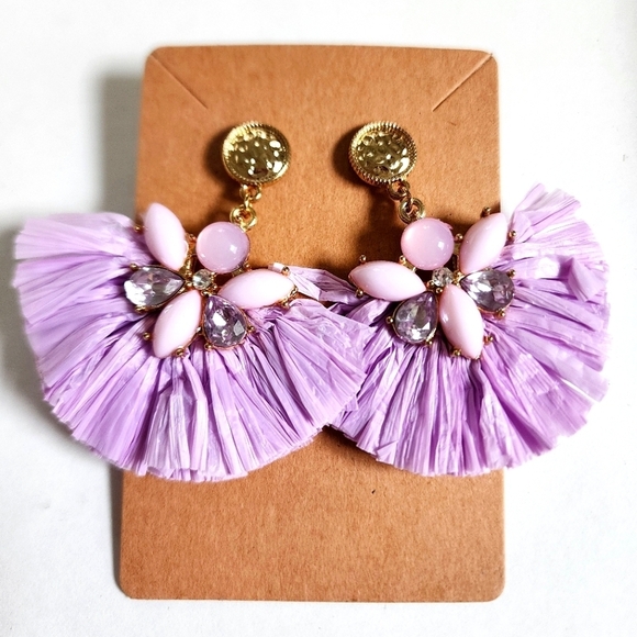 Source Unknown Jewelry - NWOT Paper Purple and Pink Floral Fan Shape Dangling Stud Earrings